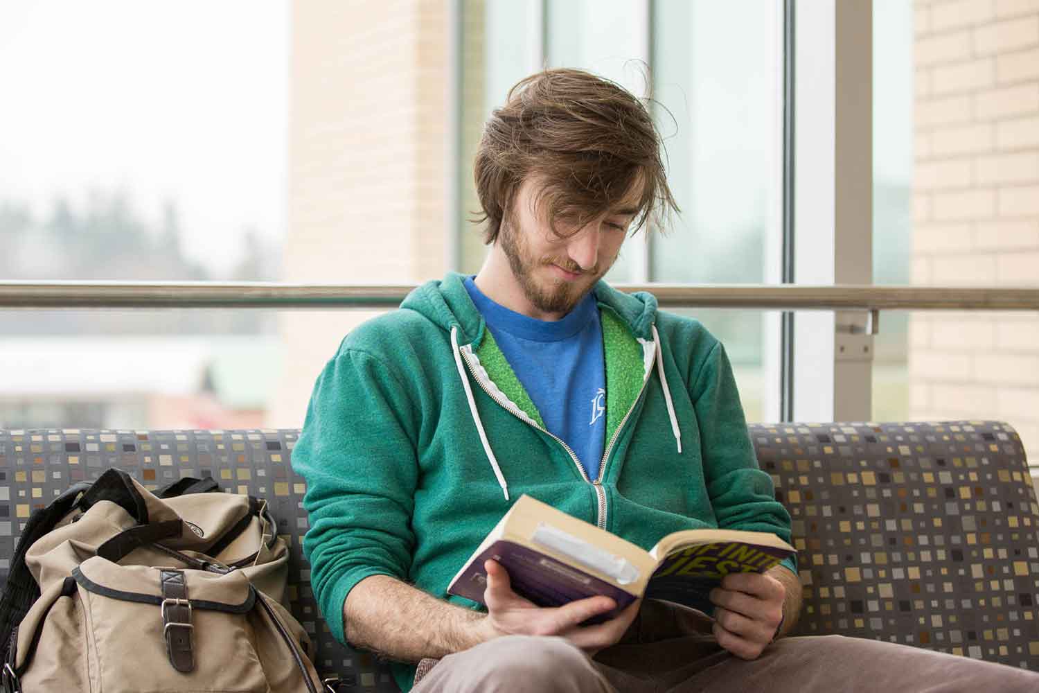 A student reads the book, 