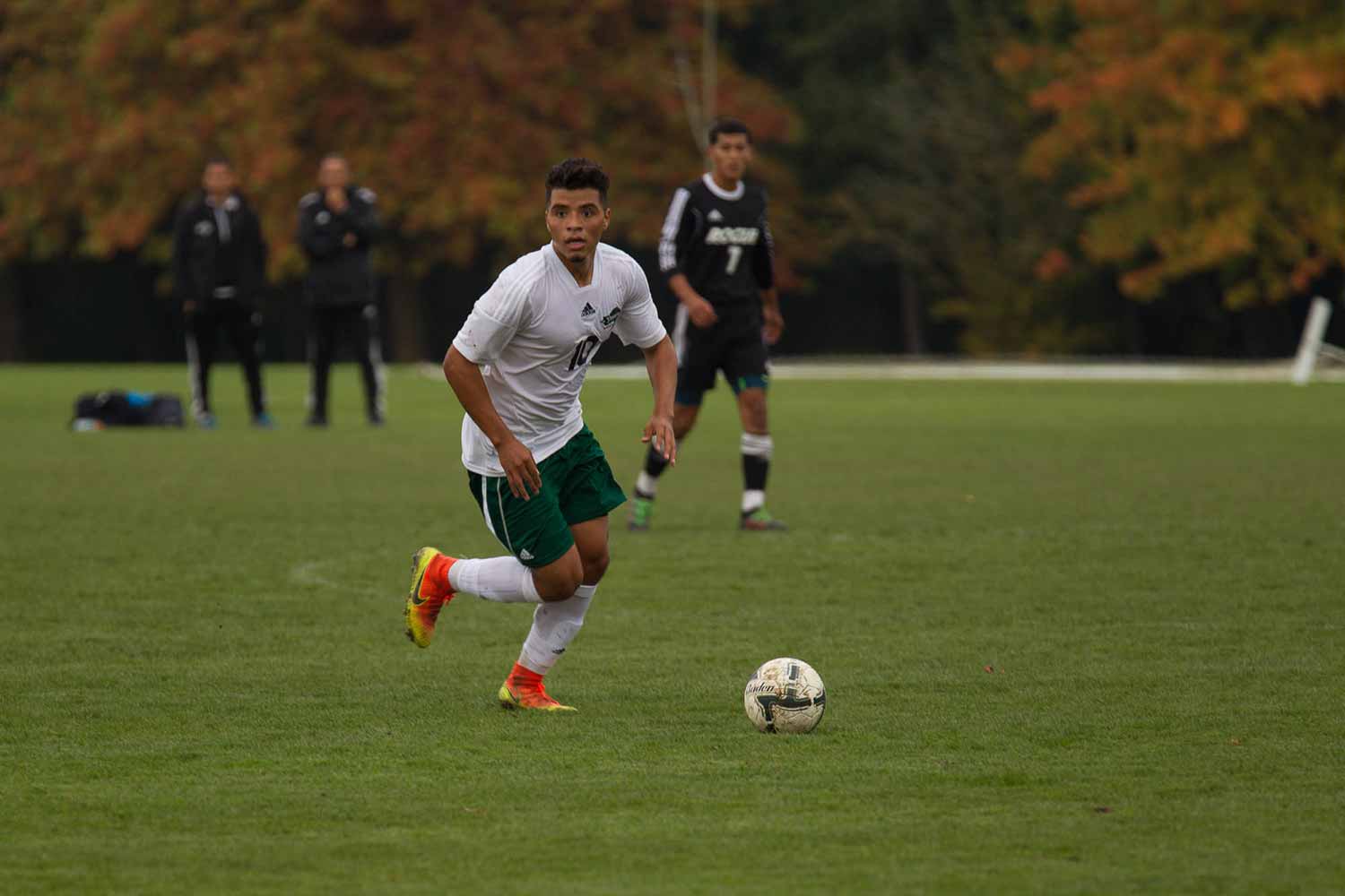 Soccer player contemplating his next move